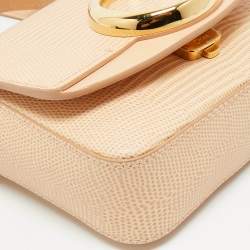 Pre Owned Chloé Peach Lizard Embossed Leather Mini C Top Handle Bag