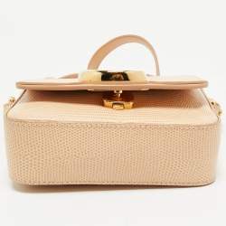 Pre Owned Chloé Peach Lizard Embossed Leather Mini C Top Handle Bag