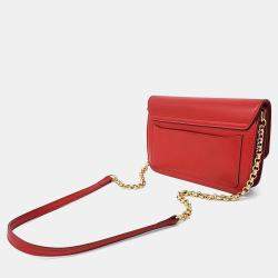 Pre Owned Chloe Red Leather C Chain Crossbody Bag