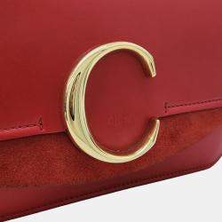 Pre Owned Chloe Red Leather C Chain Crossbody Bag