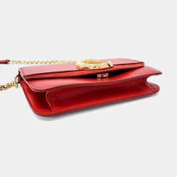 Pre Owned Chloe Red Leather C Chain Crossbody Bag