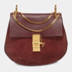 Pre Owned Chloe Burgundy Leather and Suede Medium Drew Shoulder Bag