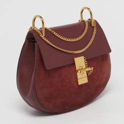 Pre Owned Chloe Burgundy Leather and Suede Medium Drew Shoulder Bag