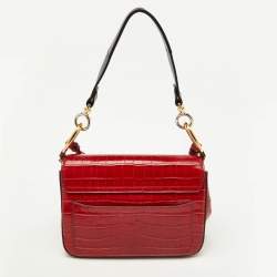 Pre Owned Chloe Red Croc Embossed Leather C Mini Top Handle Bag