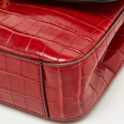 Pre Owned Chloe Red Croc Embossed Leather C Mini Top Handle Bag