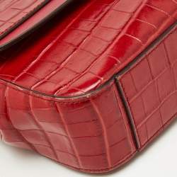 Pre Owned Chloe Red Croc Embossed Leather C Mini Top Handle Bag