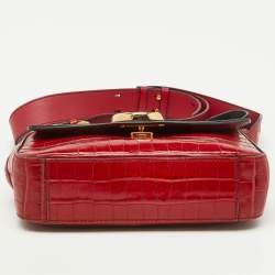 Pre Owned Chloe Red Croc Embossed Leather C Mini Top Handle Bag