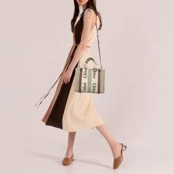 Pre Owned Chloe Brown/Beige Canvas and Leather Small Woody Tote