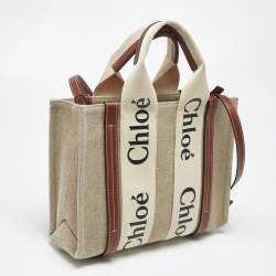 Pre Owned Chloe Brown/Beige Canvas and Leather Small Woody Tote