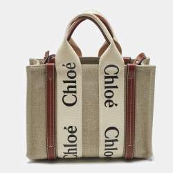 Pre Owned Chloe Brown/Beige Canvas and Leather Small Woody Tote