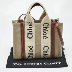 Pre Owned Chloe Brown/Beige Canvas and Leather Small Woody Tote