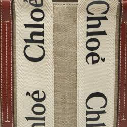 Pre Owned Chloe Brown/Beige Canvas and Leather Small Woody Tote
