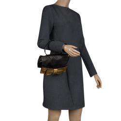 Pre Owned Chloe Black Leather Gold Bow Flap Clutch