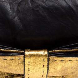 Pre Owned Chloe Black Leather Gold Bow Flap Clutch
