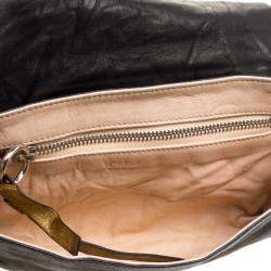 Pre Owned Chloe Black Leather Gold Bow Flap Clutch