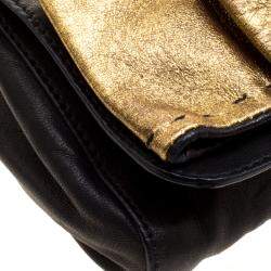 Pre Owned Chloe Black Leather Gold Bow Flap Clutch