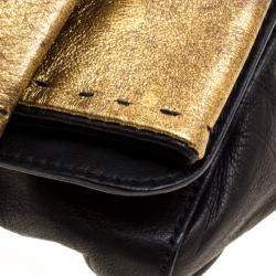 Pre Owned Chloe Black Leather Gold Bow Flap Clutch