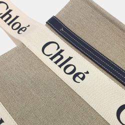 Pre Owned Chloé Beige/Black Fabric Medium Woody Tote