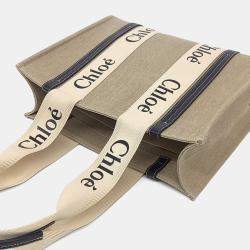 Pre Owned Chloé Beige/Black Fabric Medium Woody Tote