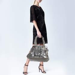 Pre Owned Chloe Metallic Silver/Grey Python and Leather Heloise Satchel