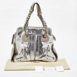Pre Owned Chloe Metallic Silver/Grey Python and Leather Heloise Satchel