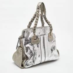 Pre Owned Chloe Metallic Silver/Grey Python and Leather Heloise Satchel