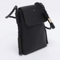 Pre Owned Chloe Black Leather Phone Holder Crossbody Bag