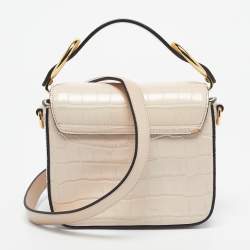 Pre Owned Chloé Blush Pink/Grey Croc Embossed Leather Mini C Top Handle Bag