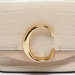Pre Owned Chloé Blush Pink/Grey Croc Embossed Leather Mini C Top Handle Bag
