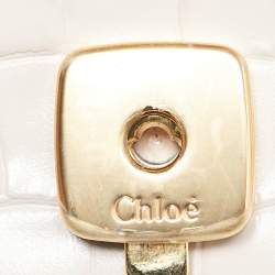 Pre Owned Chloé Blush Pink/Grey Croc Embossed Leather Mini C Top Handle Bag