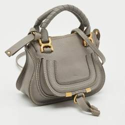 Pre Owned Chloe Light Grey Leather Mini Marcie Shoulder Bag
