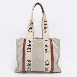 Pre Owned Chloe Beige/Brown Canvas and Leather Medium Woody Tote