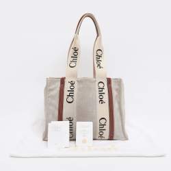 Pre Owned Chloe Beige/Brown Canvas and Leather Medium Woody Tote