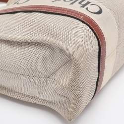 Pre Owned Chloe Beige/Brown Canvas and Leather Medium Woody Tote
