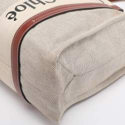 Pre Owned Chloe Beige/Brown Canvas and Leather Medium Woody Tote
