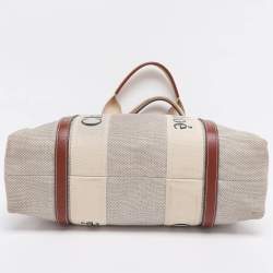 Pre Owned Chloe Beige/Brown Canvas and Leather Medium Woody Tote