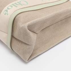 Pre Owned Chloé Beige/Light Eucalyptus Canvas and Leather Medium Woody Tote