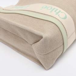 Pre Owned Chloé Beige/Light Eucalyptus Canvas and Leather Medium Woody Tote