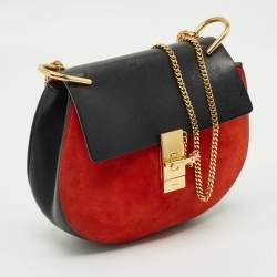 Pre Owned Chloe Black/Orange Leather and Suede Medium Drew Shoulder Bag