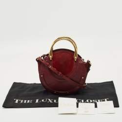 Pre Owned Chloé Burgundy Leather and Suede Small Pixie Round Crossbody Bag