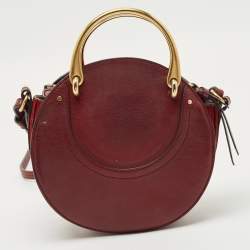 Pre Owned Chloé Burgundy Leather and Suede Small Pixie Round Crossbody Bag