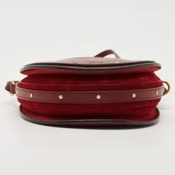 Pre Owned Chloé Burgundy Leather and Suede Small Pixie Round Crossbody Bag