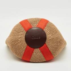 Pre Owned Chloe Beige/Orange Woven Raffia and Canvas Woody Basket Bag