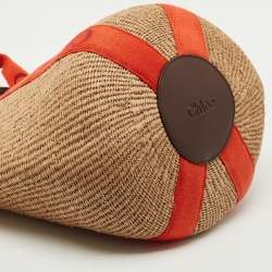 Pre Owned Chloe Beige/Orange Woven Raffia and Canvas Woody Basket Bag