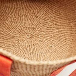 Pre Owned Chloe Beige/Orange Woven Raffia and Canvas Woody Basket Bag