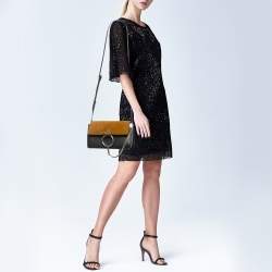 Pre Owned Chloe Navy Blue/Mustard Leather and Suede Small Faye Shoulder Bag