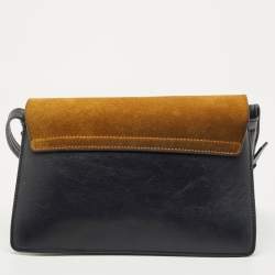 Pre Owned Chloe Navy Blue/Mustard Leather and Suede Small Faye Shoulder Bag