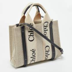 Pre Owned Chloe Black/Beige Canvas and Leather Small Woody Tote
