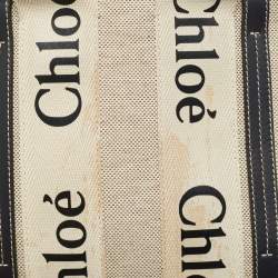 Pre Owned Chloe Black/Beige Canvas and Leather Small Woody Tote