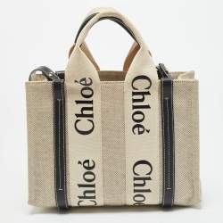 Pre Owned Chloe Black/Beige Canvas and Leather Small Woody Tote
